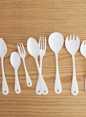 MY家 - 日本elfin高桑金属 Blanc 简单白色珐琅 正餐勺/叉 甜品勺