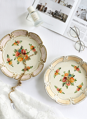 soldi洛可可玫瑰木质装饰托盘