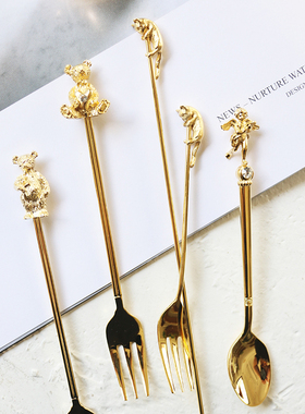 MY家 - 日本 Elfin 高桑金属 泰迪熊/猫咪 咖啡勺/甜品叉/搅拌棒