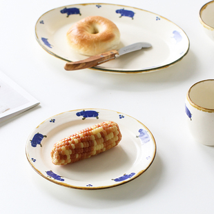 MY家 - 日本作家器 信乐烧安见工房 和纸染动物 6寸圆盘/椭圆大盘