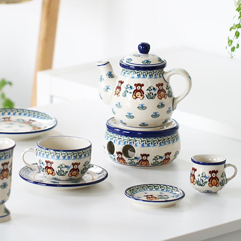 波兰陶瓷棕色小熊图案茶具餐具