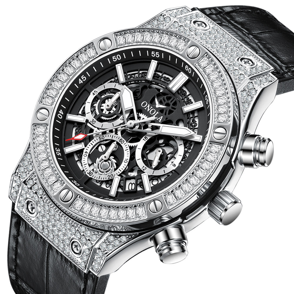 瑞士理查德满钻男士满天星手表男款奢华高颜值潮流真皮带石英腕表