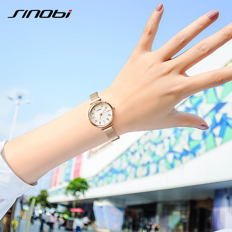 sinobi简约百搭手表女学生防水米兰带潮流石英表小盘都市女神腕表