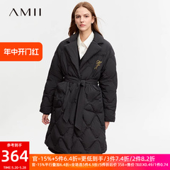 Amii西装领鸭绒羽绒服女2024冬季新款轻盈保暖上衣配腰带菱格外套