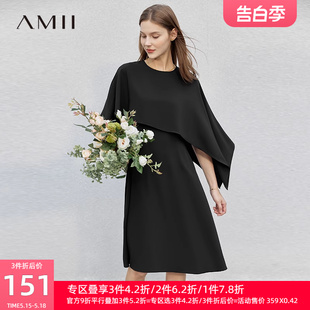 新款 Amii2024夏季 设计感连衣裙女不规则披肩斗篷高级质感雪纺裙子