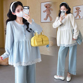 拼接上衣百搭气质甜美蕾丝娃娃衫 大码 法式 2026春秋款 200斤 孕妇装