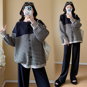 条纹毛衣开衫 秋冬2025秋冬时尚 外套百搭宽松减龄200斤 孕妇装 大码