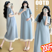 孕妇2026夏季 T恤裙休闲宽松显瘦长款 新款 时尚 连衣裙200斤 短袖 大码