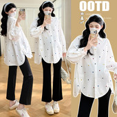 长袖 上衣春秋季 韩版 宽松中长款 休闲爱心衬衣200斤 大码 衬衫 孕妇装