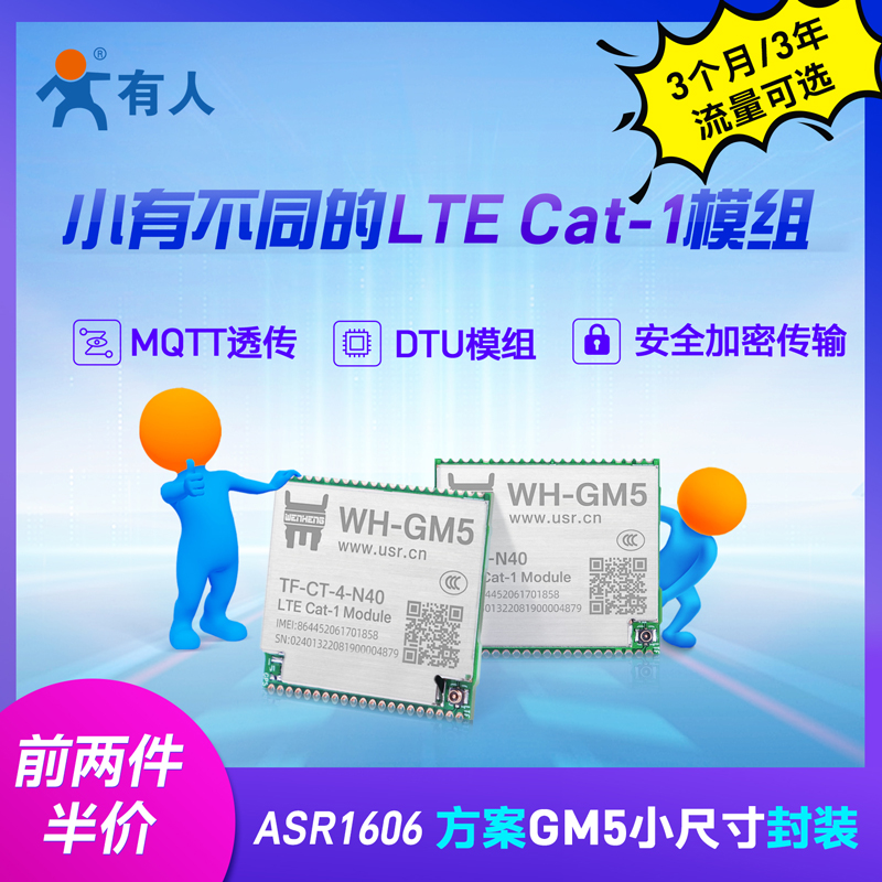 有人 lte cat1模块dtu低速率4G模组4gdtu兼容NB/GPRS串口透传GM5