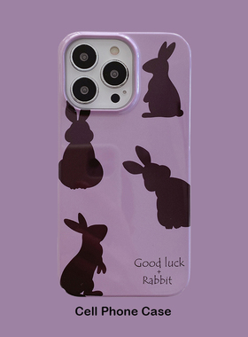 兔子适用iPhone14Pro手机壳13ProMax苹果12硬壳11磨砂XR紫色菲林15PROMAX个性创意保护套