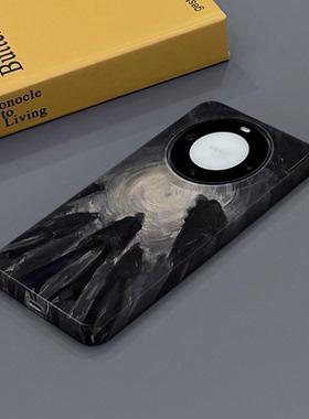 黑色抽象 适用于华为Mate60Pro手机壳全包边菲林亮面硬壳Mate60塑料防摔个性创意新款简约时尚小众男女款