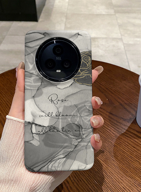 灰色水墨玫瑰 适用于荣耀Magic6手机壳全包边Magic5Pro磨砂硬壳二合一硅胶防摔Magic4个性创意新款简约时尚