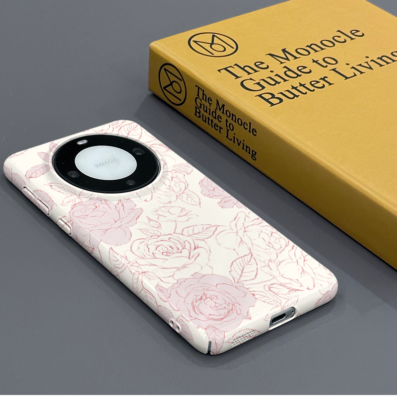 粉白玫瑰 适用于华为Mate60Pro手机壳全包边菲林亮面硬壳Mate60塑料防摔个性创意新款简约时尚小众男女款