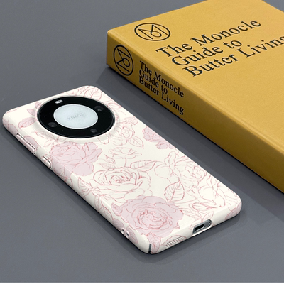 粉白玫瑰 适用于华为Mate60Pro手机壳全包边菲林亮面硬壳Mate60塑料防摔个性创意新款简约时尚小众男女款