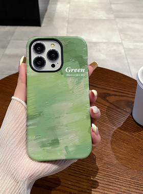 油画浅绿Green 适用于iPhone16Pro手机壳菲林磨砂软壳15ProMax硅胶苹果14硬壳13Pro新款12/11个性创意XSMAX