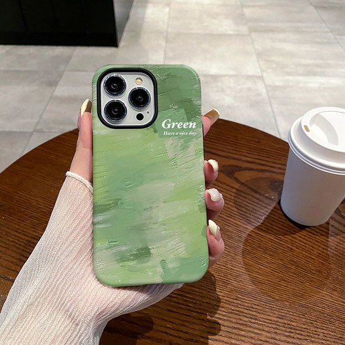 油画浅绿Green 适用于iPhone16Pro手机壳菲林磨砂软壳15ProMax硅胶苹果14硬壳13Pro新款12/11个性创意XSMAX