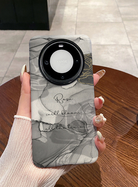 灰色水墨玫瑰适用华为Mate60手机壳Mate60Pro菲林磨砂硅胶防摔软壳二合一硬壳保护套新款简约时尚小众耐脏