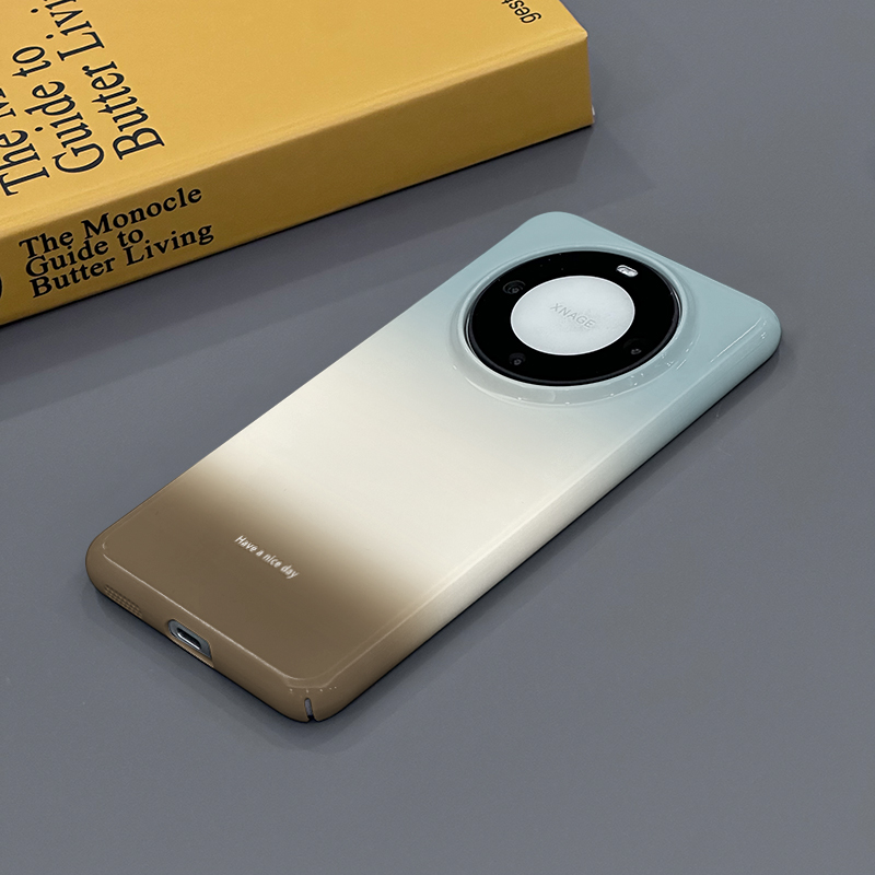 蓝白棕渐变 适用于华为Mate60Pro手机壳全包边菲林亮面硬壳Mate60时尚简约个性创意保护套男女卡通新款可爱