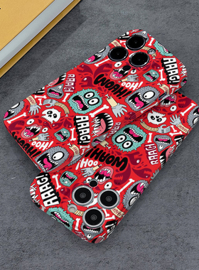 红色怪兽适用iPhone14ProMax手机壳13Pro菲林磨砂硬壳苹果12个性创意11保护套男女款新款简约全包边高颜值