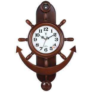 北极星舵手挂钟 时尚田园客厅创意船舵钟表地中海静音摆钟石英钟