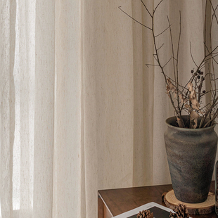 诧寂原木风格亚麻民宿文艺隔断日式北欧现代客厅卧室定制透光窗帘