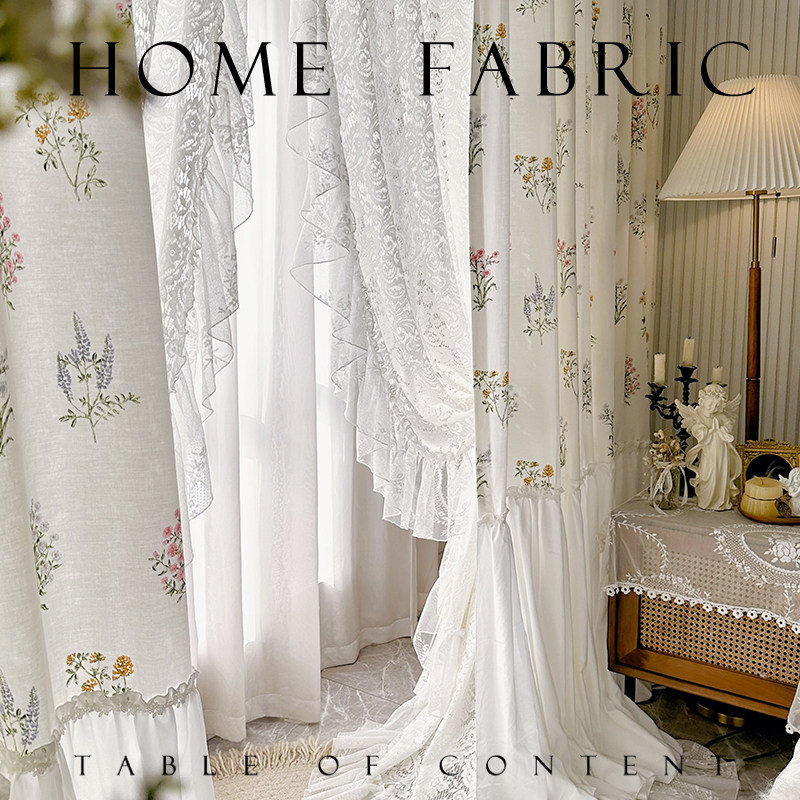 韩式法式田园浪漫蕾丝奶油风清新碎花客厅卧室半遮光白色裙摆窗帘,居家布艺,定制窗帘,淘宝优惠券,粉丝福利购,淘宝优惠卷