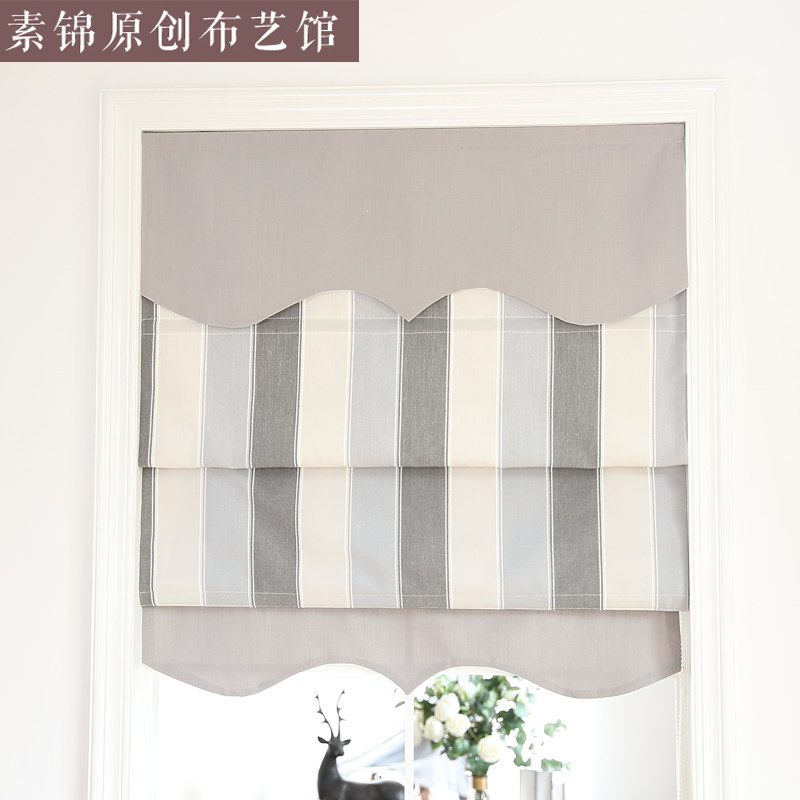 素锦原创北欧简约客厅升降帘卷帘窗帘灰色棉麻纯色罗马帘定制