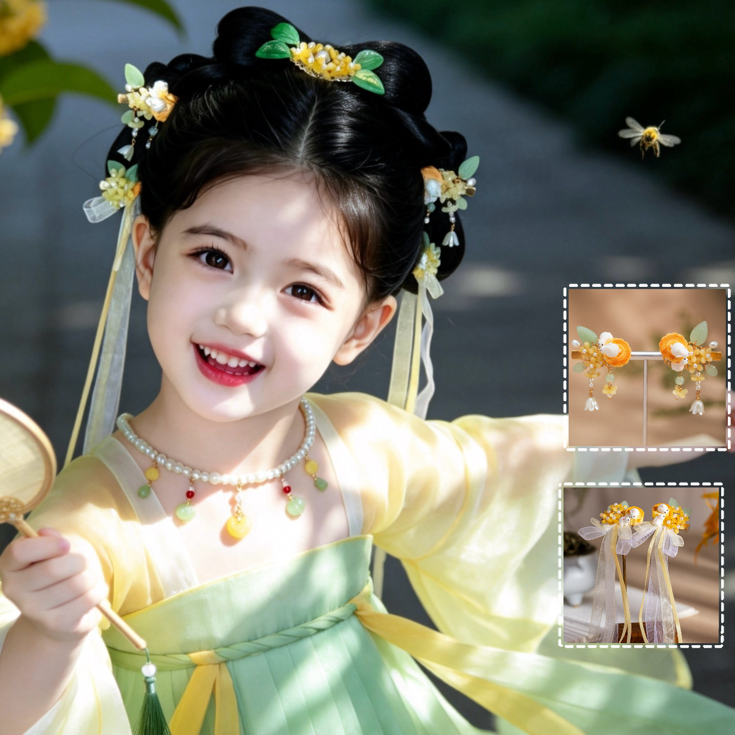女童中秋桂花兔子汉服发饰儿童古发饰