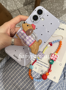 babypain 韩系简约紫色波点可爱腊肠狗狗适用iPhone16promax手机壳苹果15pro少女心保护套14情侣13新款12女11