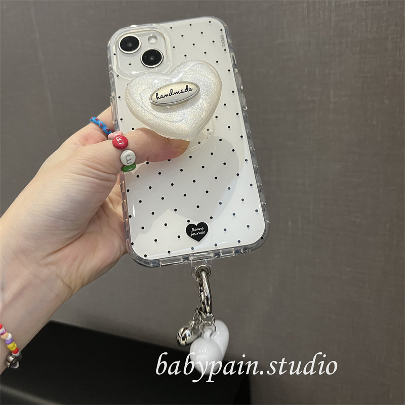 babypain ins气质温柔白色波点适用iPhone16promax手机壳苹果15pro白爱心支架14pro简约时髦保护套17promax