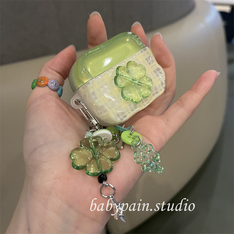 babypain 夏日小清新绿色格子四叶草适用airpods4耳机壳airpods3硅胶耳机保护套pro2治愈系蓝牙耳机pro3