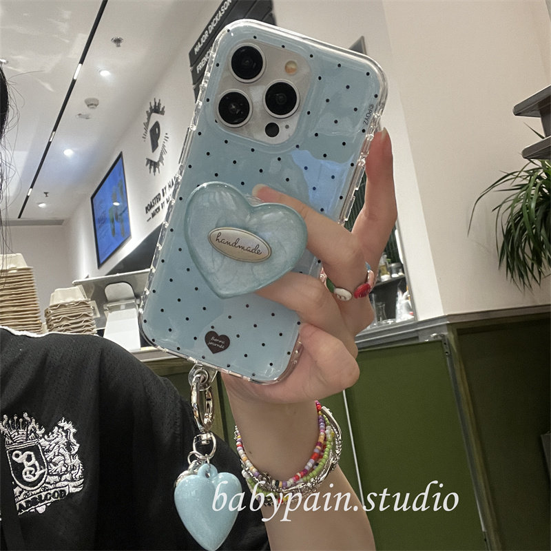 babypain 夏日小清新治愈系海盐蓝波点适用iPhone17promax手机壳苹果15蓝爱心支架14pro简约时髦保护套18pro