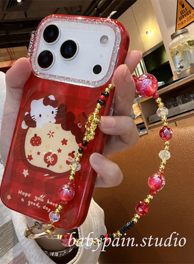 babypain 新年红色可爱猫咪卡通适用iPhone17promax手机壳苹果16pro链条防摔15pro少女心保护套14pro新款13