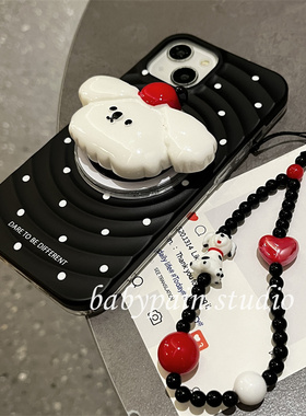 babypain韩国ins简约黑色波点磁吸壳适用iPhone15promax手机壳苹果14情侣立体狗狗磁吸支架12新款13pro少女心