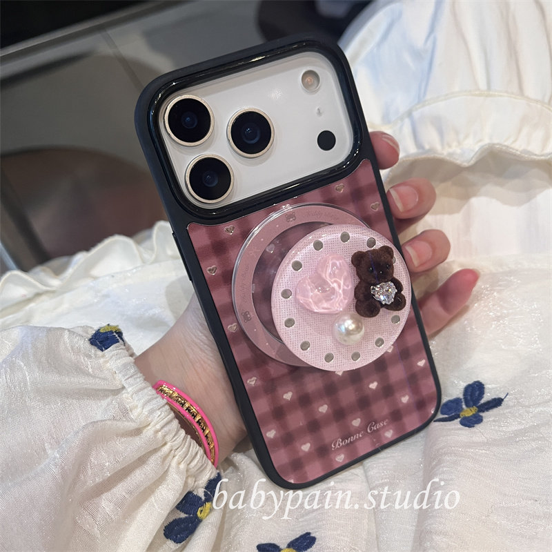 babypain ins秋冬复古粉棕色爱心格纹适用iPhone17promax手机壳苹果16pro小熊磁吸支架15pro新款14pro小众13,3C数码配件,手机保护套/壳,淘宝优惠券,粉丝福利购,淘宝优惠卷