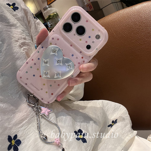 babypain 小众设计款粉色星星适用iPhone17promax手机壳苹果16pro银爱心支架15pro挂绳防摔新款17pro全包套