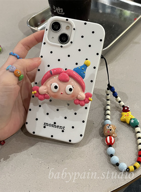 babypain夏日多巴胺可爱派对女孩适用iPhone14promax手机壳苹果15黑色波点软壳13promax少女心保护套12新款11