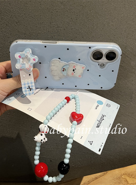 babypain 韩系ins蓝色清新波点可爱西高地狗狗适用iPhone16promax手机壳苹果15支架防摔13pro简约少女心12软