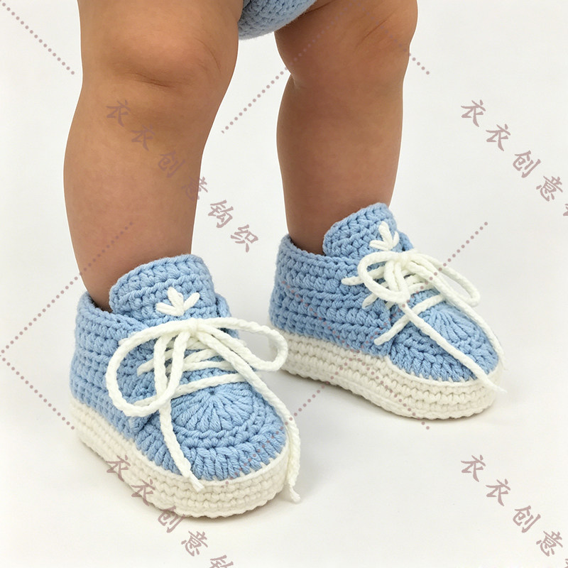 手工编织运动版婴儿鞋宝宝系带毛线袜鞋春秋新生儿学步鞋宝宝鞋子
