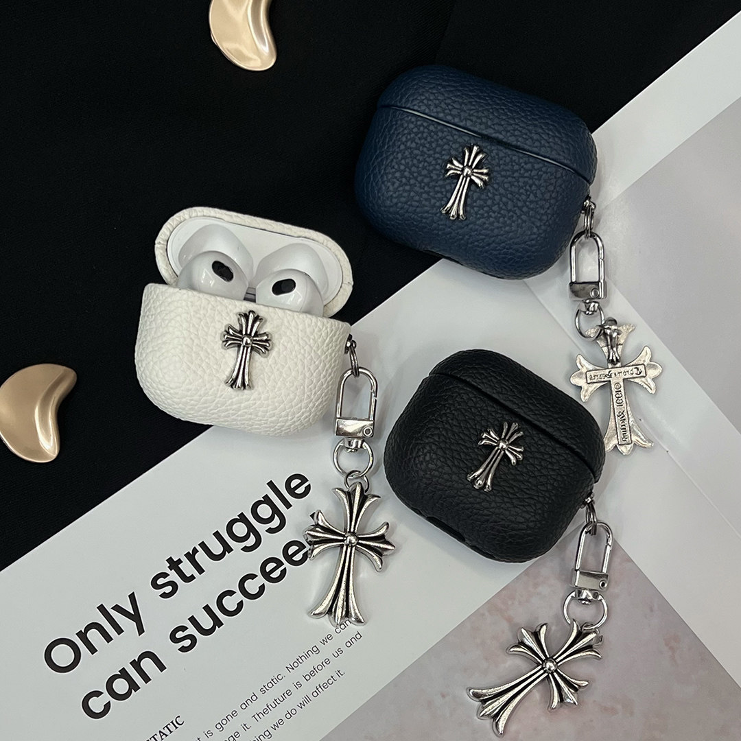 thumbnail for 新款Pro3潮牌复古创意立体克罗心Airpods保护套适用苹果4代无线蓝牙耳机1/2/3代高品质荔枝纹全包皮革硬套