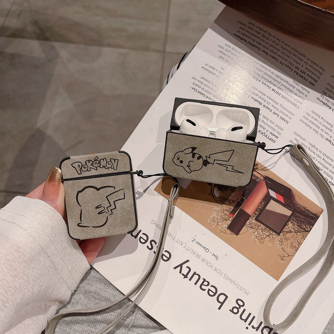 潮牌新款藤原浩闪电Airpods pro2比卡丘保护套适用苹果4代无线蓝牙耳机1/2/3代磨砂翻毛皮硅胶软壳时尚男女款