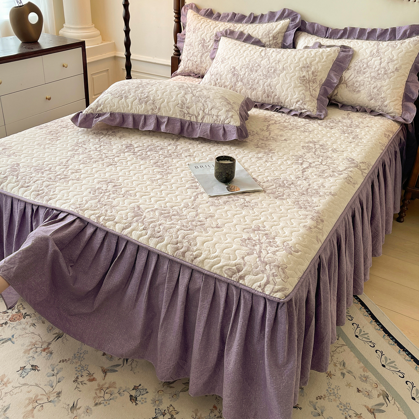 公主风水洗棉夹棉床裙单件秋冬季床垫保护罩全包床单带裙边三件套