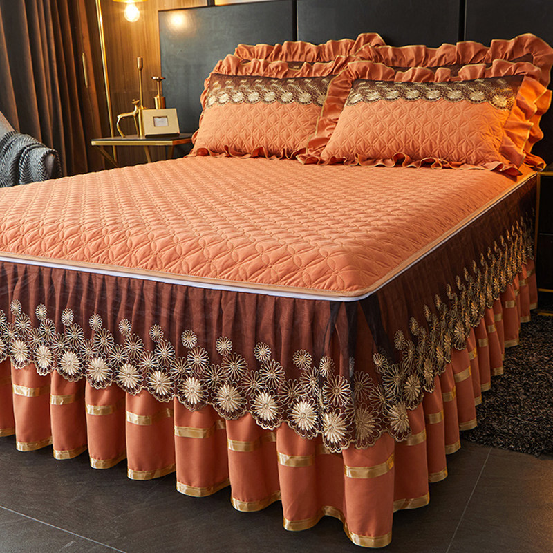 可拆洗床裙式床笠三件套纯色夹棉加厚二合一蕾丝边床罩1米8床围套,床上用品,床裙,淘宝优惠券,粉丝福利购,淘宝优惠卷