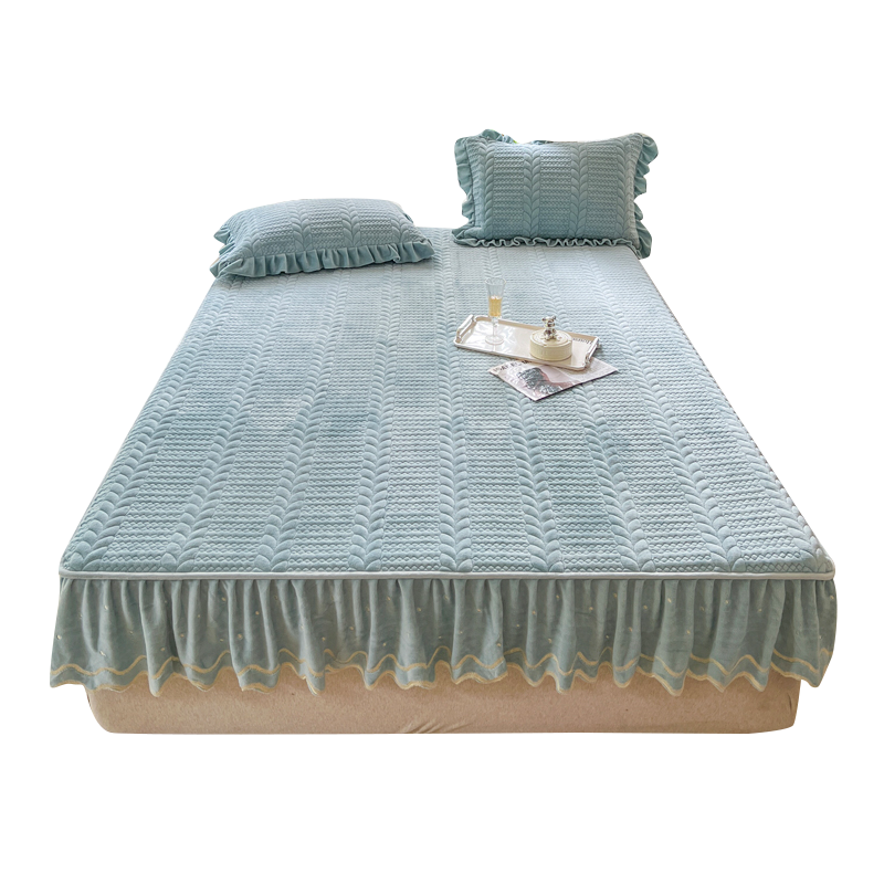 加厚保暖牛奶绒床裙式床笠