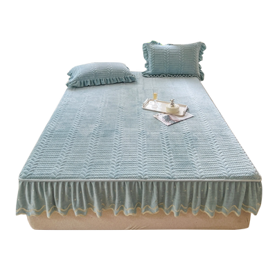 加厚保暖牛奶绒床裙式床笠