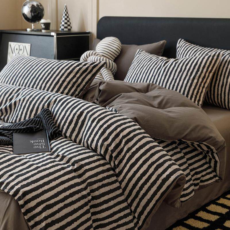 北欧风简约纯棉四件套全棉100男生被套床单三件套床笠款床上用品4