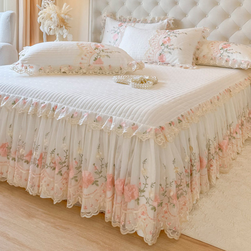 蕾丝花边床裙单件夹棉床罩款床单带裙边床盖四季通用防滑床围裙罩