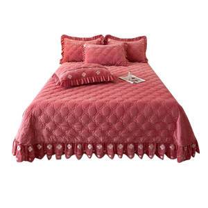 冬天牛奶绒夹棉床单单件加厚珊瑚绒防滑纯色花边床盖床护垫三件套