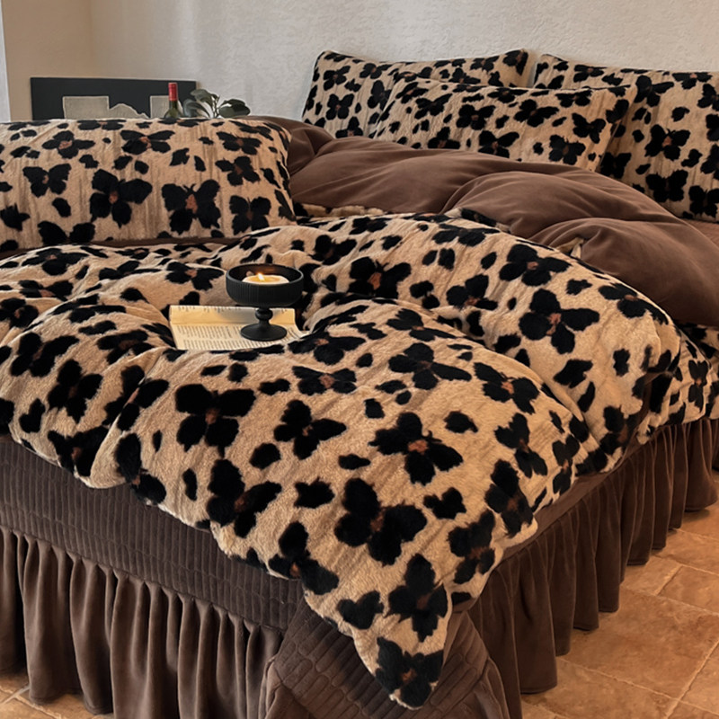 冬季兔兔绒加绒加厚床上四件套公主风双面毛绒珊瑚牛奶绒床盖被套